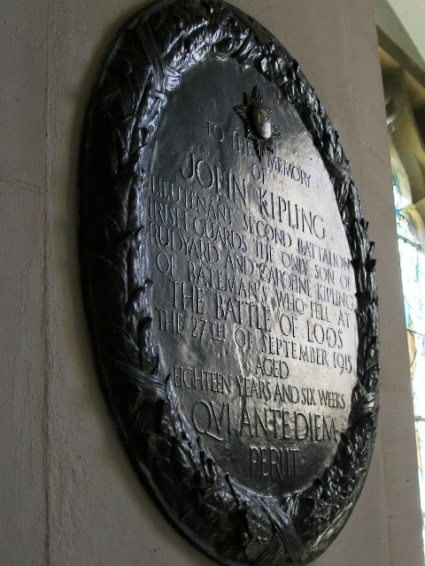 John Kipling's memorial by Sir Herbert Baker in St Bartholomew's, Burwash, Sussex
